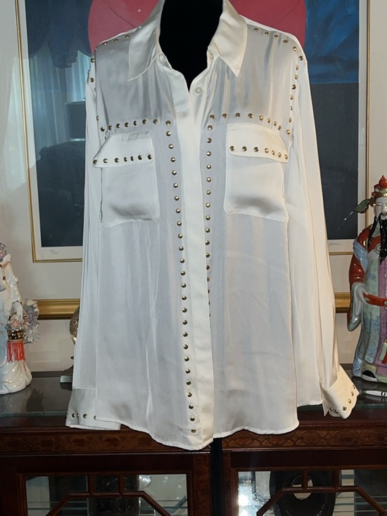 MICHAEL Michael Kors Tops - MICHAEL Michael Kors White Studded Button-Front Blouse